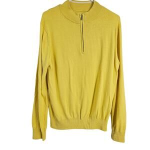Graham Luxe Quarter Zip Sweater Yellow Silk Cotton Long Sleeve Pullover Size M